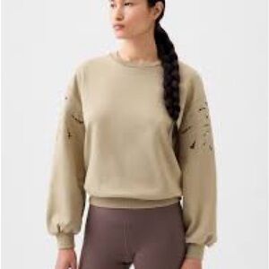 GAP Vintagesoft Tan Sweatshirt with Eyelet Cutout Sleeves